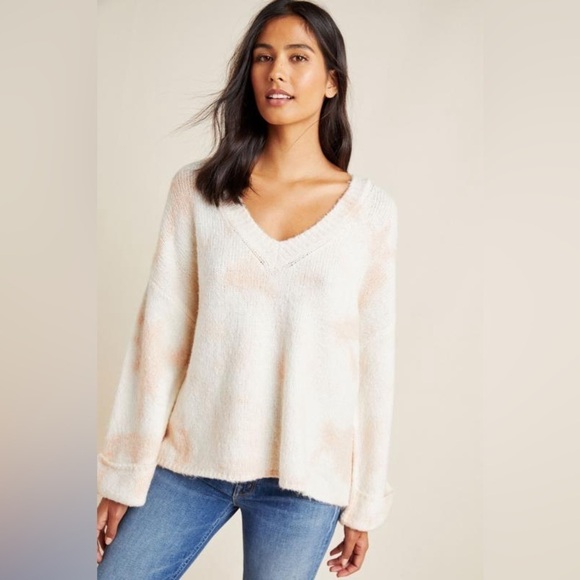 Anthropologie Maggie Bell Sleeve Boxy Cut V Neck Oversized Tie Dye Sweater - Picture 1 of 11